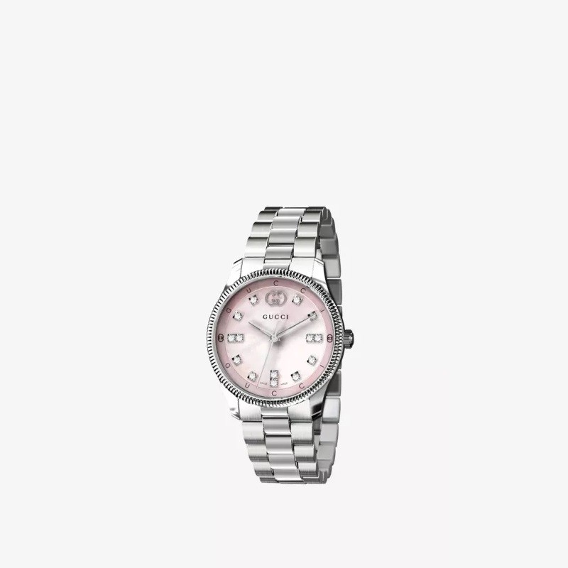 G-Timeless Pink Mother of Pearl Diamond Dial Stainless Steel Watch 29mm