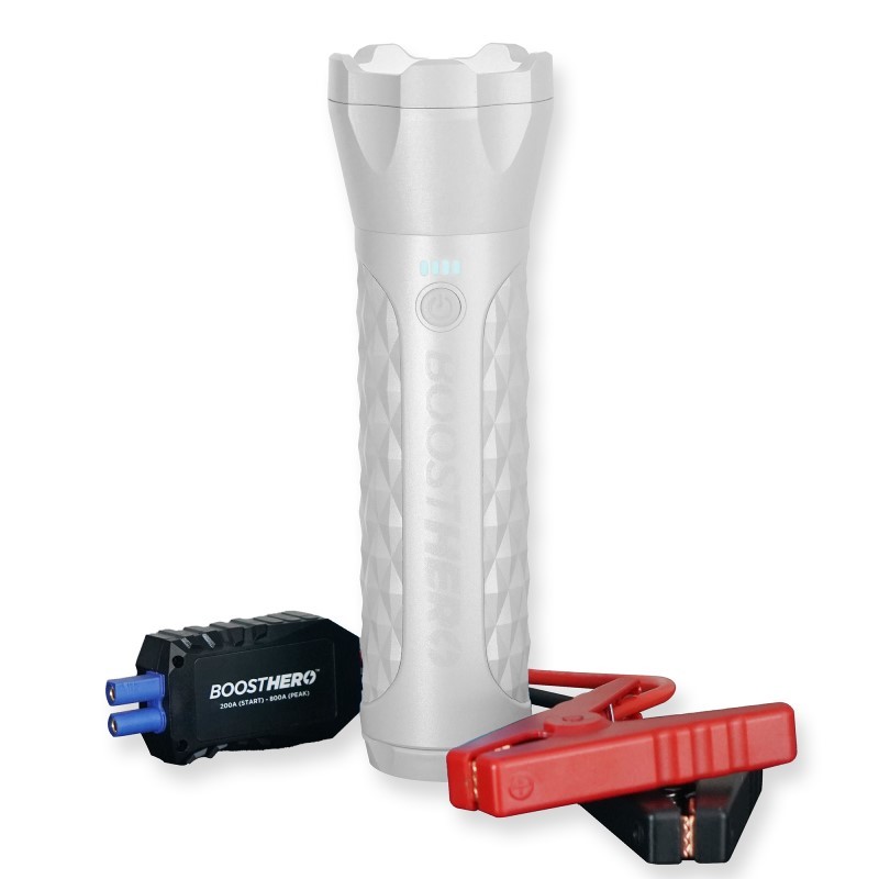 BoostHero Vehicle Jump Starter Flashlight & Power Bank - (White Metallic)