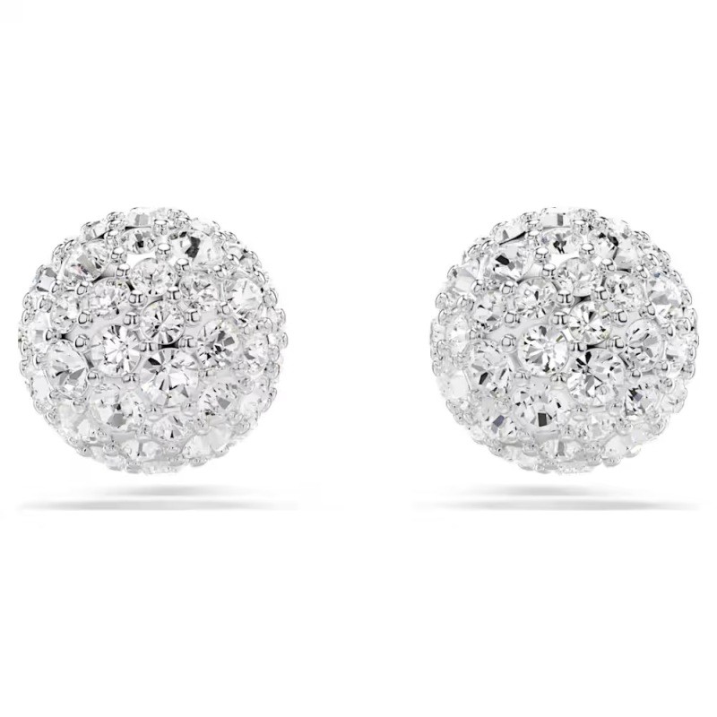 Dextera stud earrings, Round cut, Sphere, White, Rhodium plated