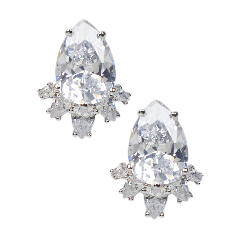 Ladies Pear with Pear Trim CZ Earrings