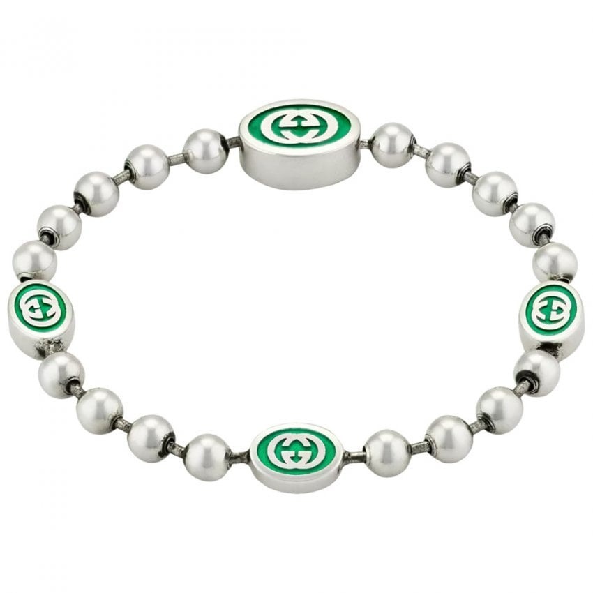 Interlocking G Boule Chain Bracelet Green