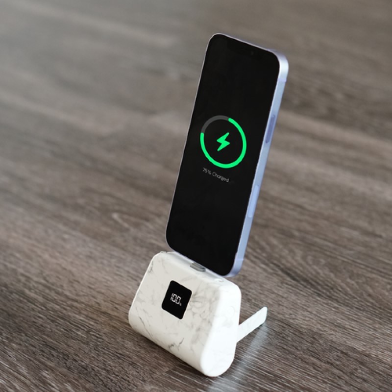 TotalBoost Mini 5,000mAh Power Bank w/ Interchangeable Adapters - (White Marble)