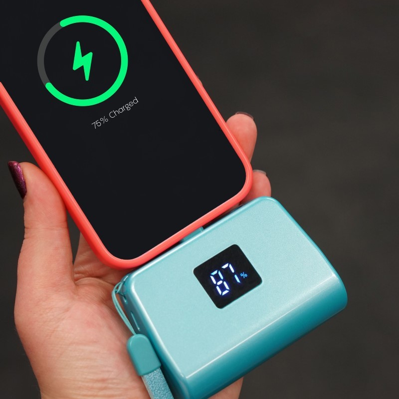 TotalBoost Mini 5,000mAh Power Bank w/ Interchangeable Adapters - (Teal Metallic)