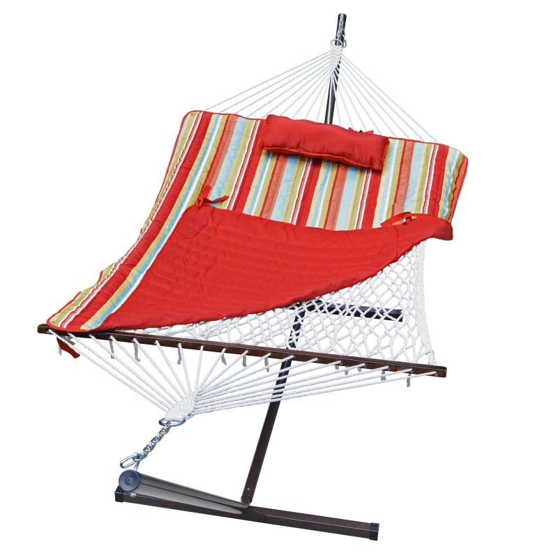 Cotton Rope and Stand with Quilted Hammock Pad and Pillow Cotton Rope and Stand with Quilted Hammock Pad and Pillow
