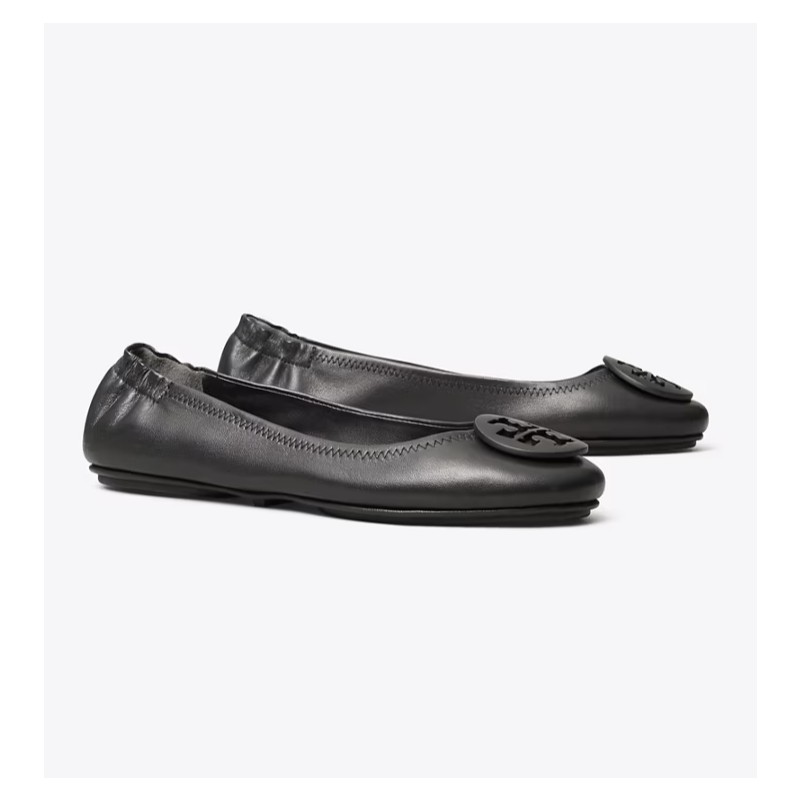 Minnie Travel Ballet Flat with Powder Coated Logo Black on Black - (6) Minnie Travel Ballet Flat with Powder Coated Logo Black on Black - (6)