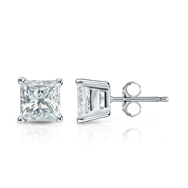 Princess cut Lab Grown Diamond Stud in 14K White Gold 0.50ct