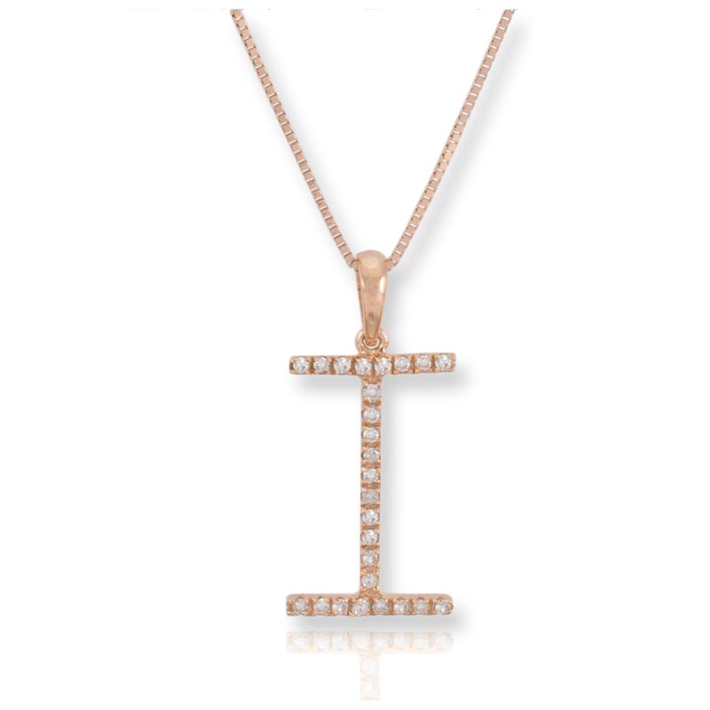 Diamond Initial I Necklace - (Rose Gold)