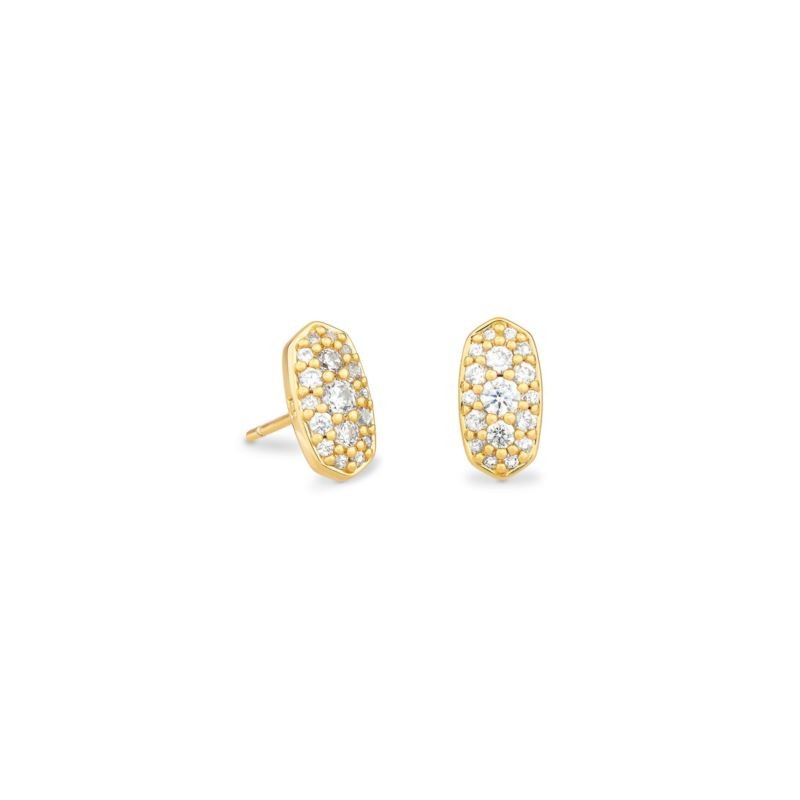 Grayson Gold Stud Earrings in White Crystal