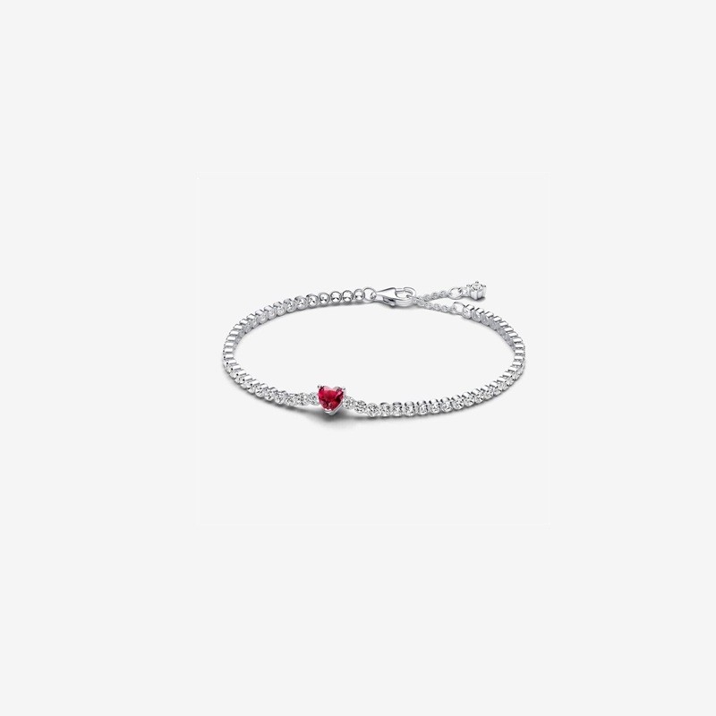 Red Sparkling Heart Tennis Bracelet