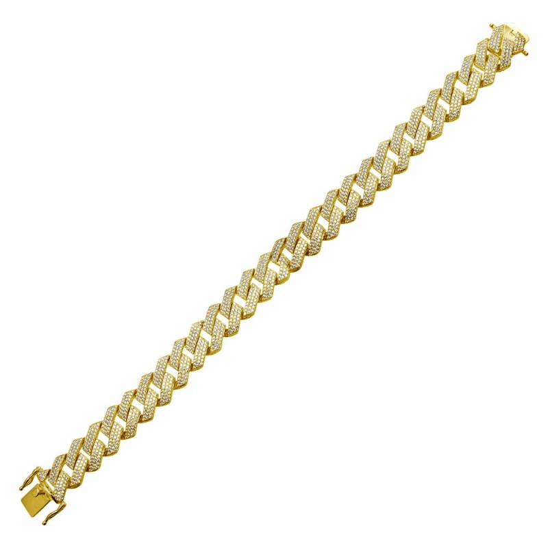 Mens Gold Plated CZ Encrusted Franco Bracelet - (Sterling Silver) Mens Gold Plated CZ Encrusted Franco Bracelet - (Sterling Silver)