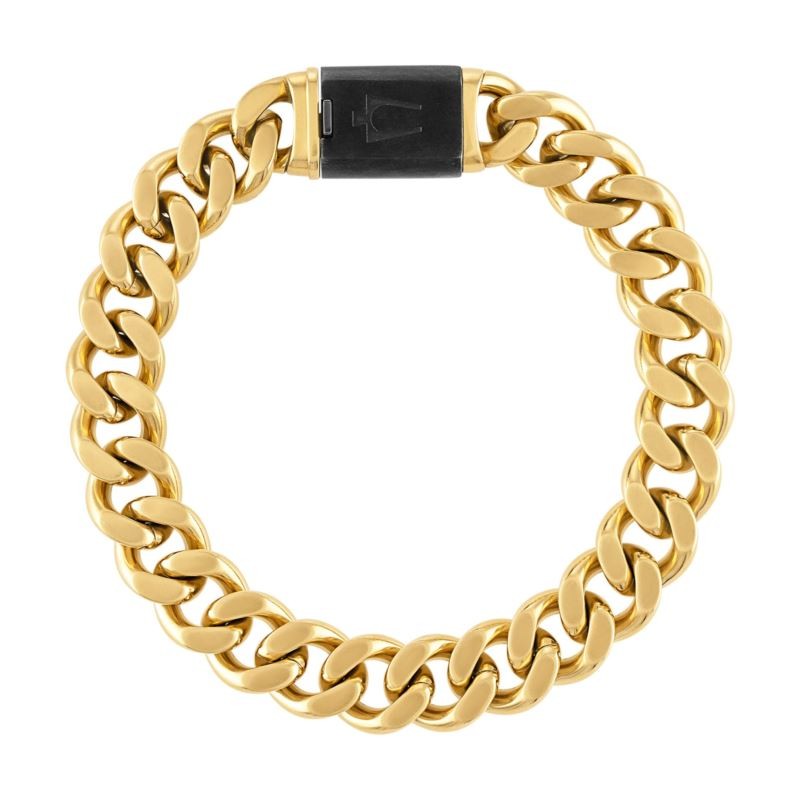 Classic Curb Chain 10mm Gold-Tone Black Bracelet 8 Inch
