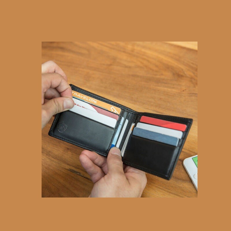 RFID Blocking Leather Billfold Wallet - (Black)