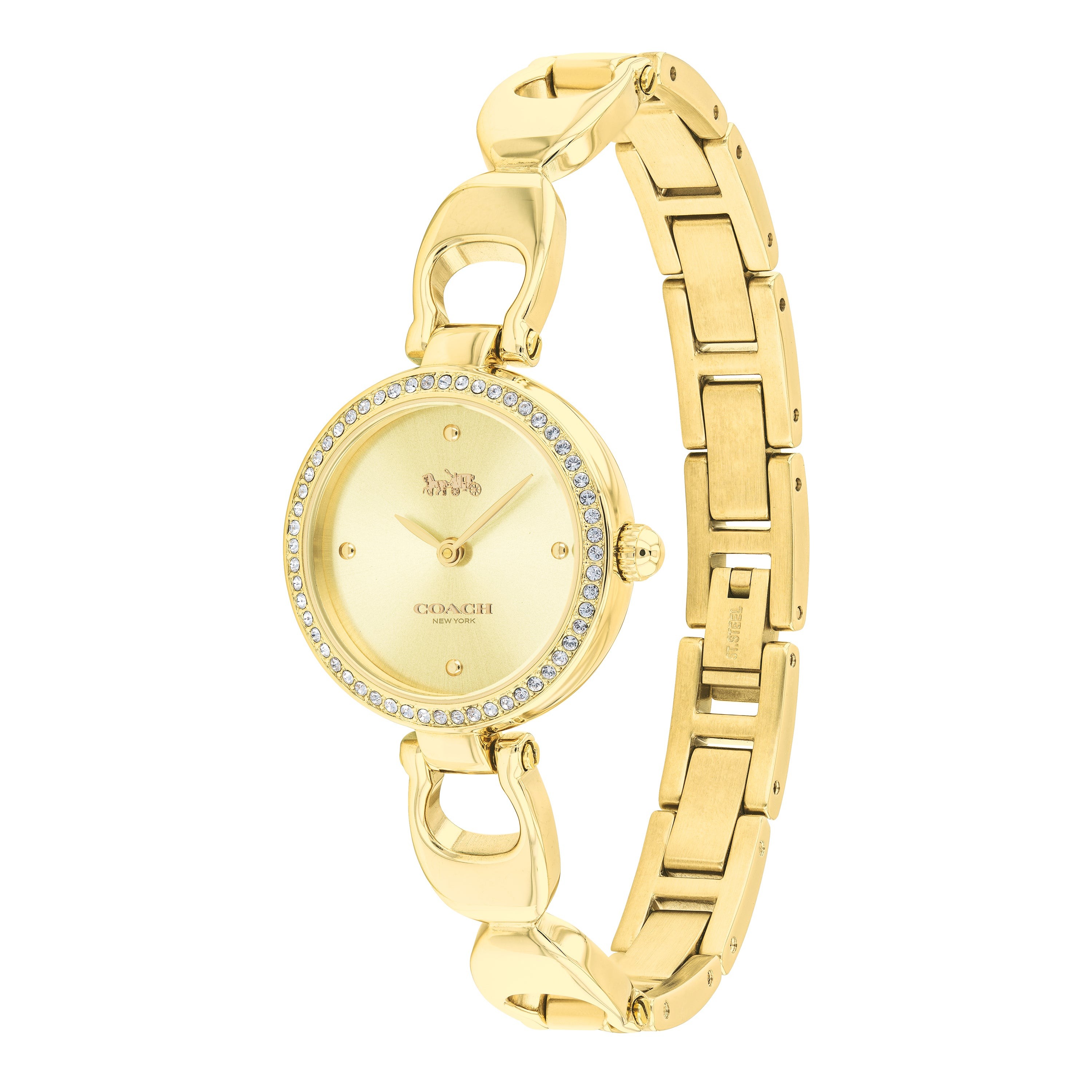 Ladies Park Gold-Tone Stainless Steel Crystal Bangle Watch Gold Dial