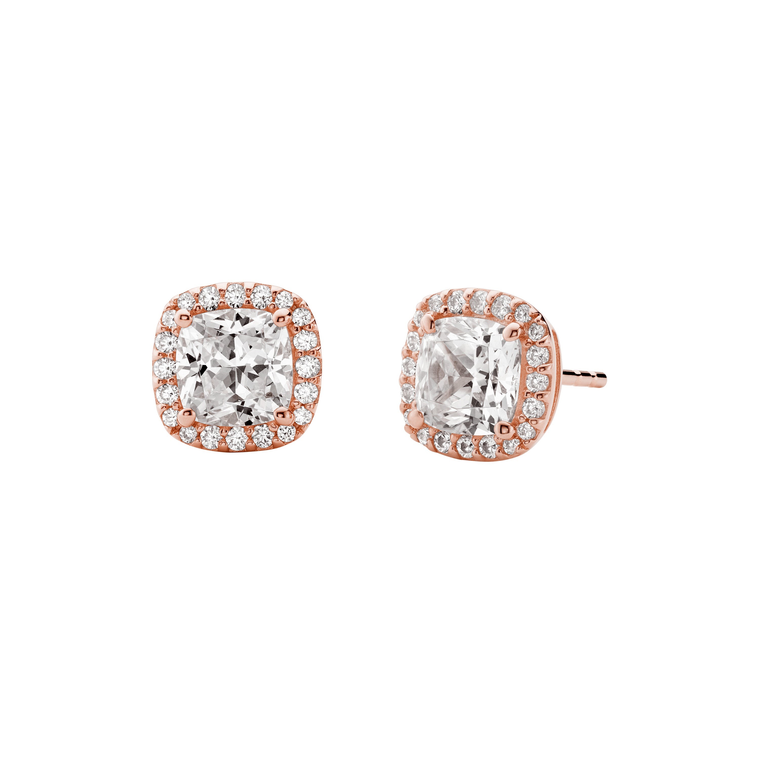 Precious Metal Sterling Silver Pave Square Stud Earrings Rose Gold