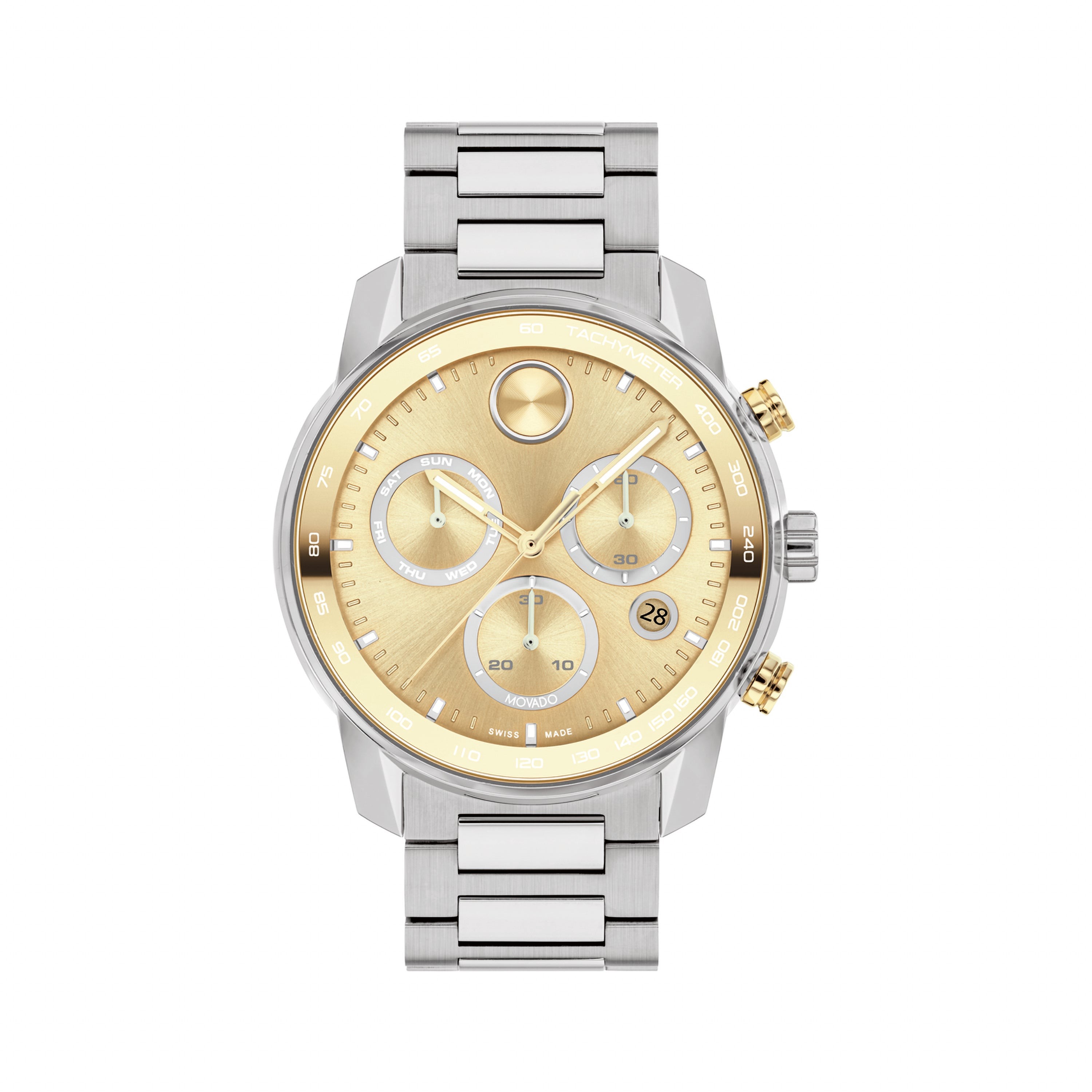 Mens BOLD Verso Chronograph Silver-Tone Stainless Steel Watch Gold Dial