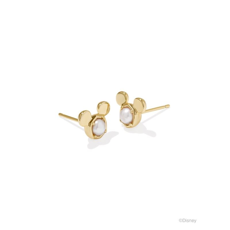 Disney Gold Mickey Mouse Stud Earrings in Freshwater Cultured Pearl