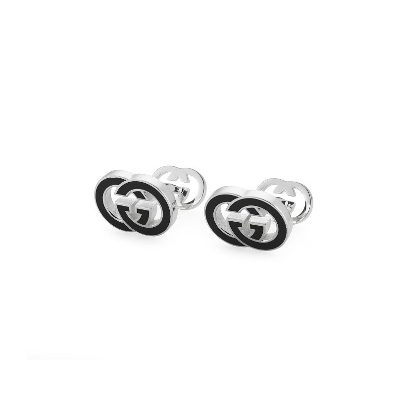 INTERLOCKING G CUFFLINKS SILVER & BLACK ENAMEL