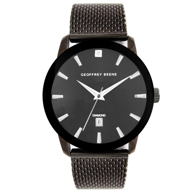 42MM Gunmetal Tone Genuine Diamond Dial Mesh Watch