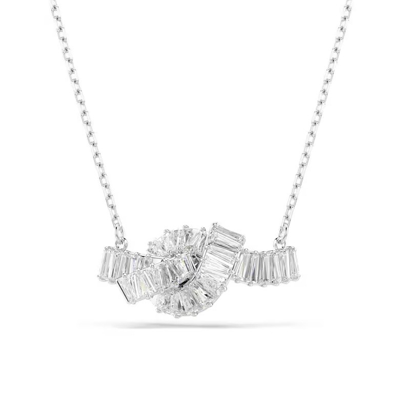 Matrix pendant, Baguette cut, Knot, White, Rhodium plated Matrix pendant, Baguette cut, Knot, White, Rhodium plated