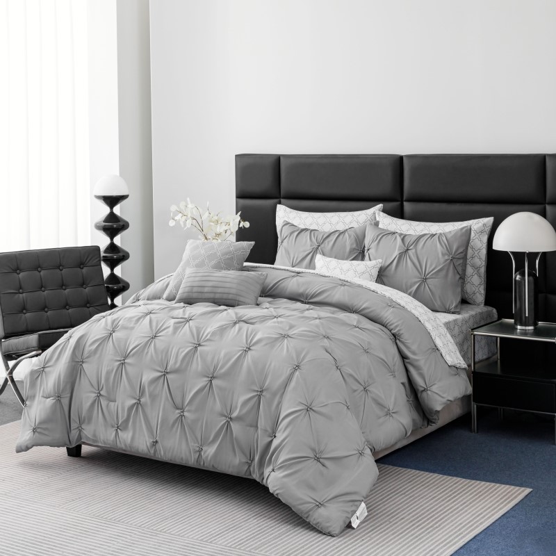 King Grey 10Pc Pintuck Bed In A Bag Set