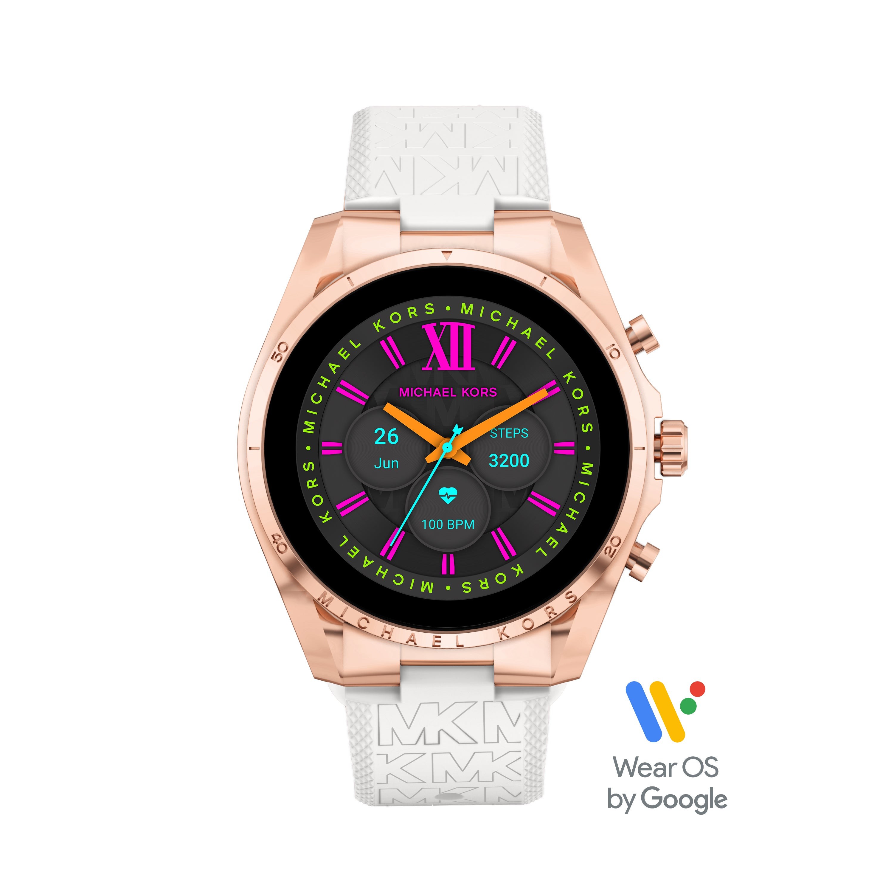Unisex Gen 6 Rose Gold-Tone Smartwatch White Logo Silicone Strap