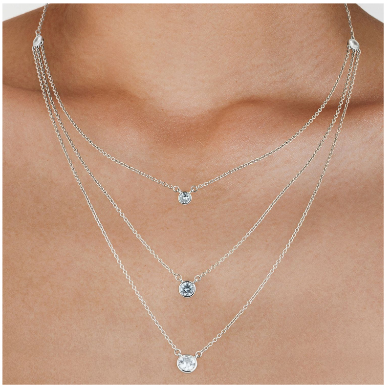 Ladies Triple Round CZ Necklace