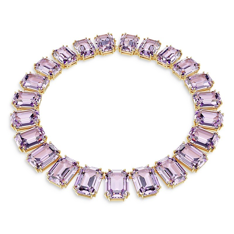 Millenia Tennis necklace, Oversized crystals, Octagon cut, Purple, Gold-tone plated