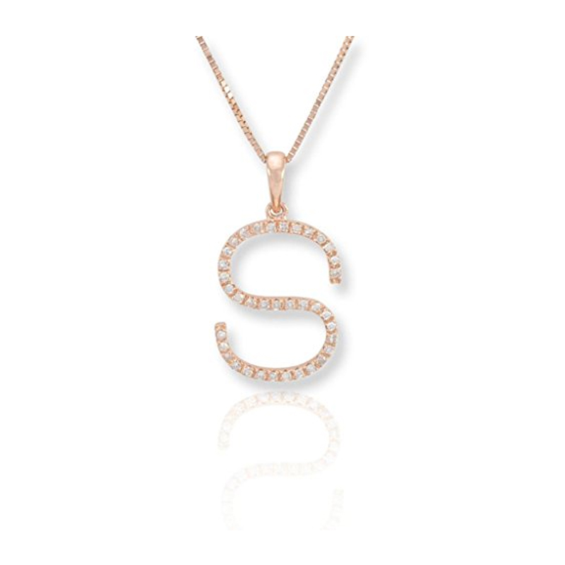 Diamond S Initial Pendant Necklace - (Rose Gold)