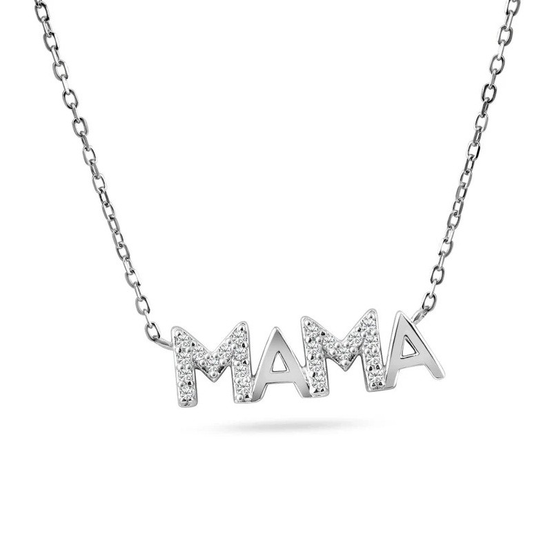 MAMA CZ Necklace in Rhodium Plating over 925 Sterling Silver