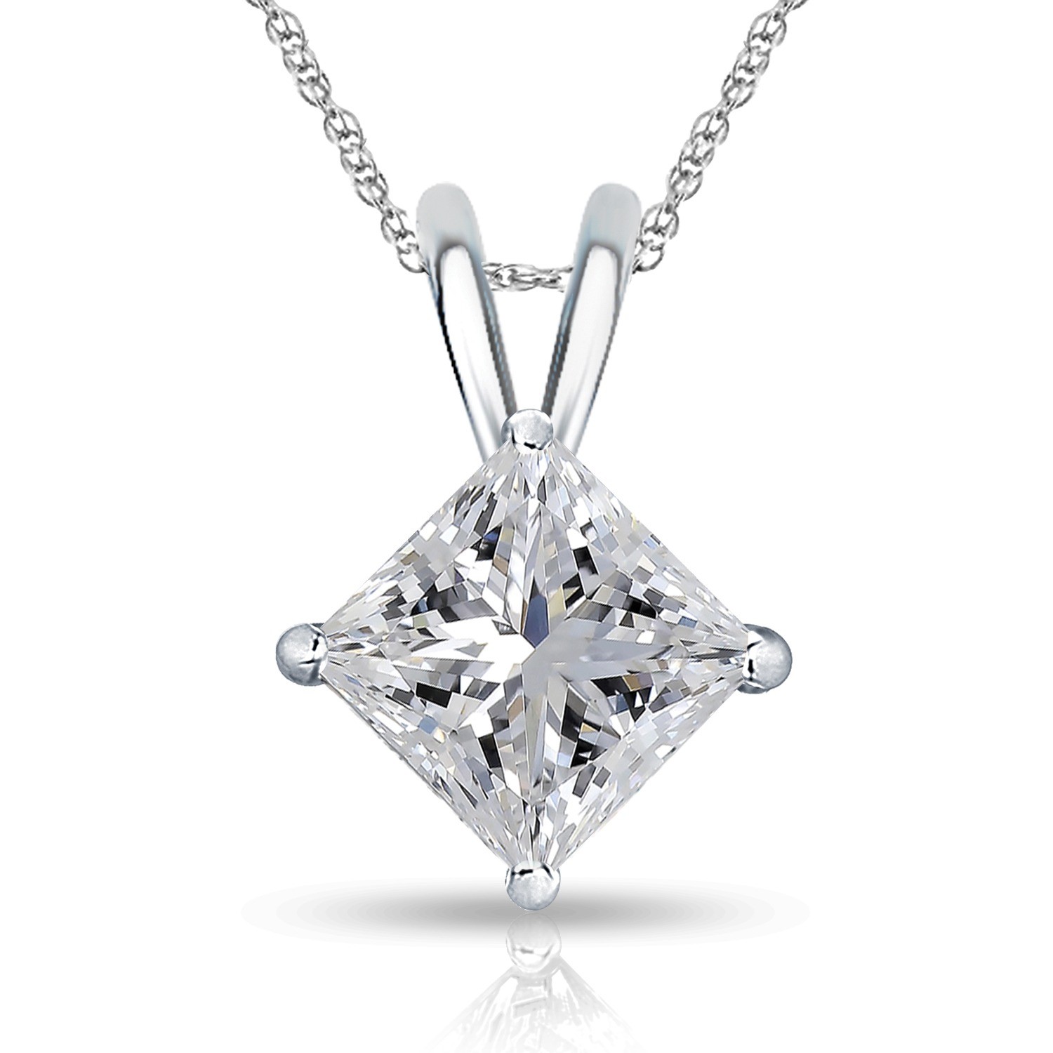 Princess cut Lab Grown Diamond Pendant in 14K White Gold 1.00ct